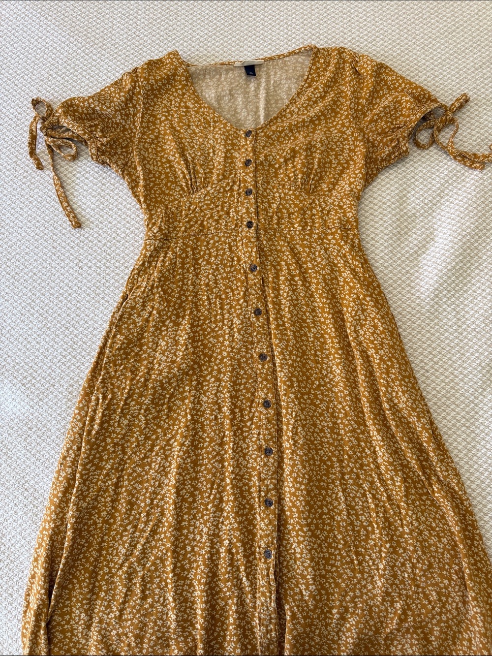 Universal Thread Mustard Floral Button-Front Midi Dress